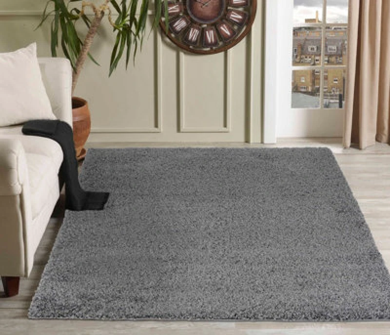 Image of Desire Rugs Plain Living Room Shaggy Area Rugs Dark Grey 60X110 Cm