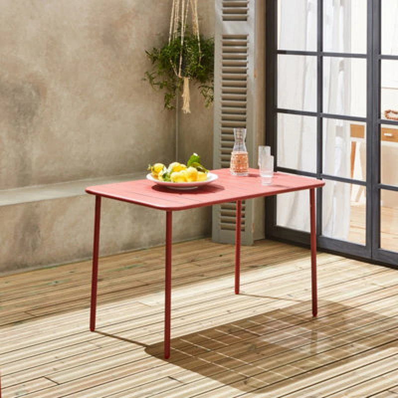 Image of Sweeek - 4-Seater Rectangular Steel Garden Table Amelia 120Cm Terracotta 120X70X72.5 Cm