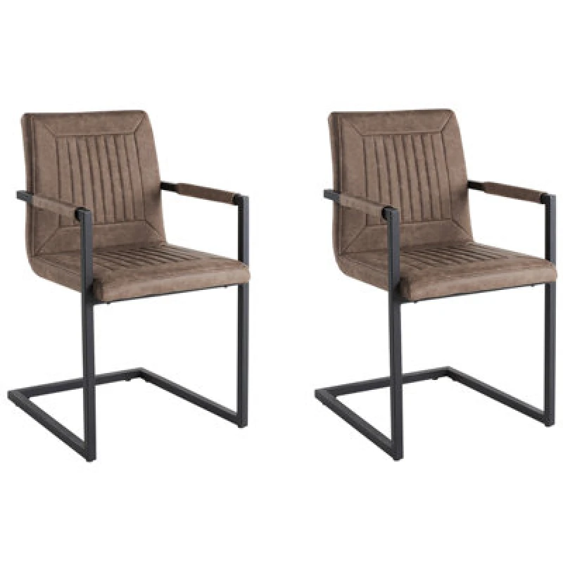 Image of Beliani Set Of 2 Conference Chairs Brandol Faux Leather Brown