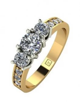 Image of Moissanite Lady Lynsey 9ct Gold 1ct total Round Brilliant Moissanite Trilogy Ring With Stone Set Shoulders, White Gold Size M Women