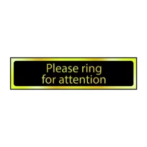Image of Please Ring For Attention Sign - Polished Gold & Black Effect Laminate with Self-Adhesive Backing - 200 x 50mm