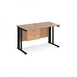 Image of Maestro 25 Desk with Cable Management and 2 Drawer Pedestal 600 mm Walnut