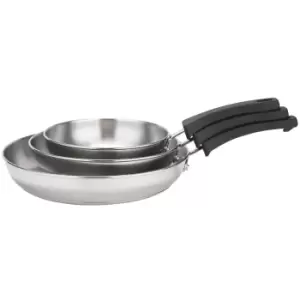 image of Kitchen Hacks, Nesting Fry Pan Set, 3 Piece, Stainless Steel