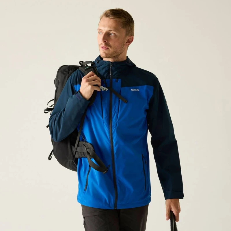 Image of Regatta Mens Calderdale Hooded Walking Waterproof Jacket in Blue Size: Medium Blue Male M