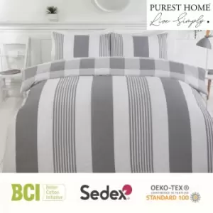 image of Home Chambray Stripe Grey Double Duvet Cover Set Reversible Bedding Bed Set Bed Linen - Grey - Rapport