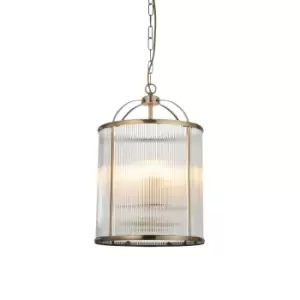 Image of Lambeth Ribbed Glass 4 Light Ceiling Pendant Antique Brass