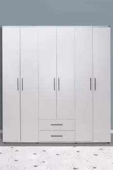 Image of 6 Door Combination Wardrobe Matt White