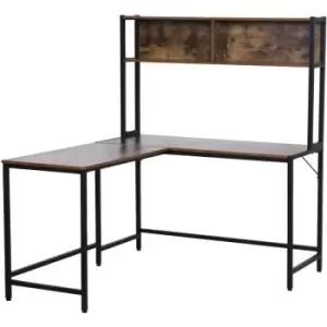 image of HOMCOM Industrial L-Shaped Work Desk & Storage Shelf Steel Frame Adjustable Feet