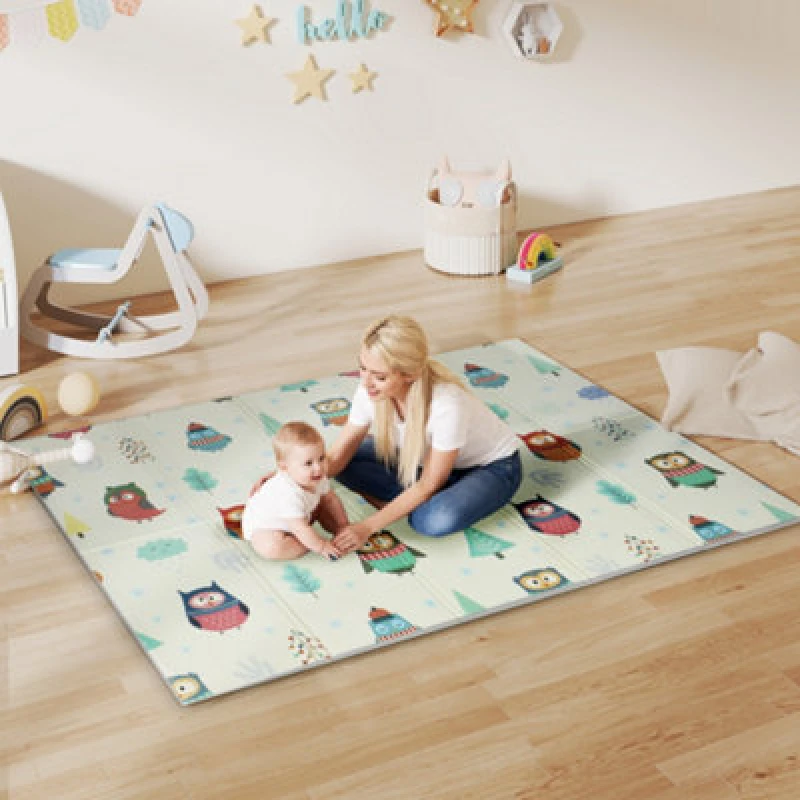 Image of AIYAPLAY Baby Play Mat Double-Sided, Kids Floor Mat, Car Track & Owl Theme Multicolor Unisex