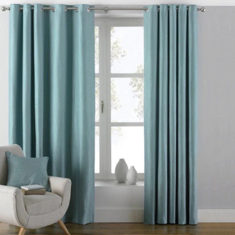 Image of Paoletti Paoletti Atlantic Twill Woven Eyelet Curtains in Duck Egg Blue Size: 168cm width x 183cm drop Duck Egg Blue 168cm width x 183cm drop Unisex
