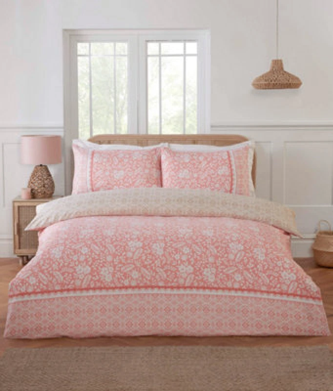 Image of Rapport Home Eleanor Floral Polyester Reversible Duvet Cover Set With Pillowcase Double Size