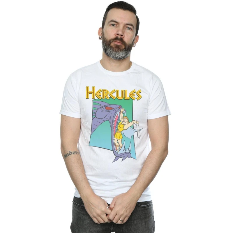 Image of Disney Men Hercules Hydra Fight T-Shirt in White Size: Small White S Male 5059276960124