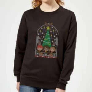 Image of Harry Potter Hogwarts Tree Womens Christmas Sweatshirt - Black - 4XL - Black