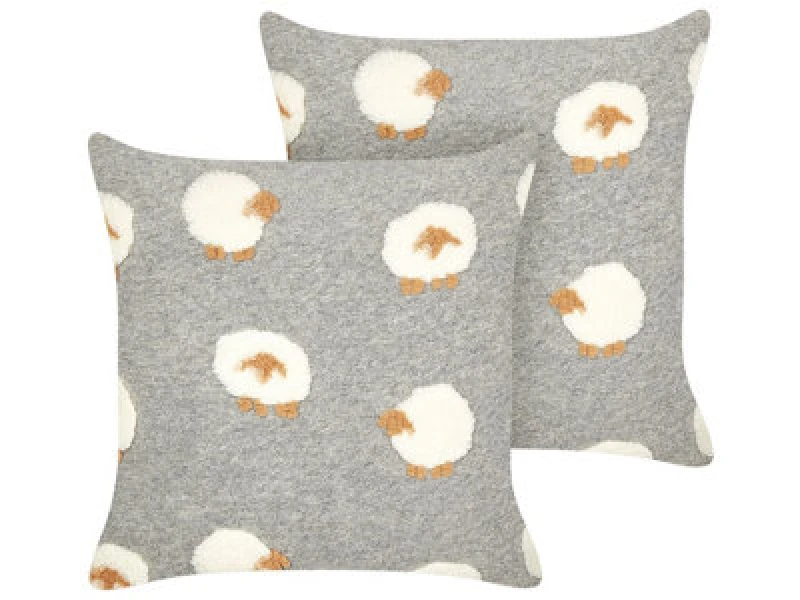 Image of Beliani Set Of 2 Decorative Cushions Einadia 45 X 45cm Grey