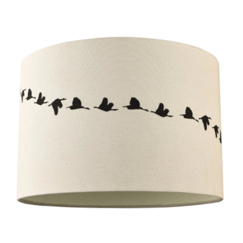 Image of Happy Homewares Flying Swans Lamp Shade In Light Cream Linen Fabric With Cotton Inner