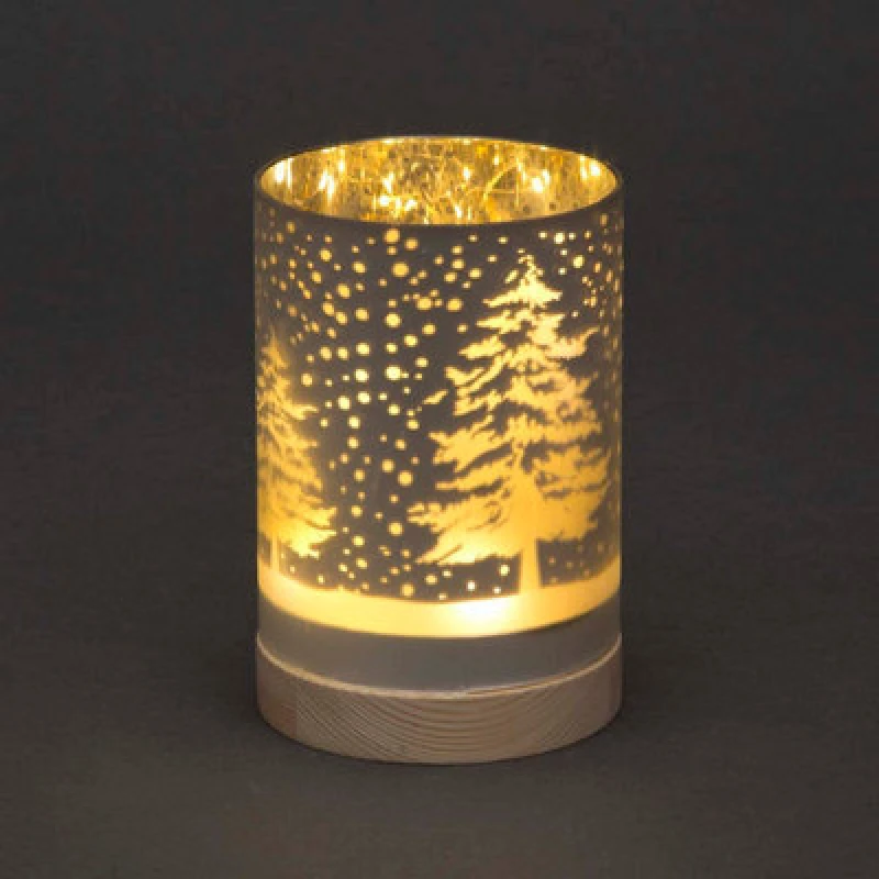 Image of Shatchi 15cm Christmas Decorated Vase Table Forest Snowfall Scene Silver Silver