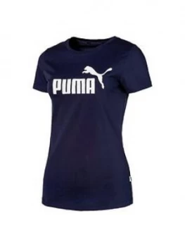 Puma Essential Logo T-Shirt - Navy, Size L, Women