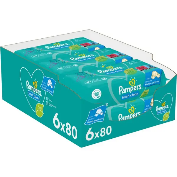 image of Pampers Fresh Clean 6x80 Wet Wipes