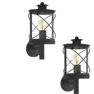 Image of 2 PACK IP44 Outdoor Wall Light Black Loop Lantern 1x 60W E27 Porch Lamp
