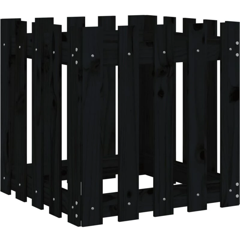 Image of vidaXL Garden Planter w/ Fence Design Black 50x50x50cm Solid Wood Pine, Black 832454