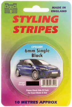 image of Single Stripe - Black - 6mm - 10m Length- CASTLE PROMOTIONS- CPS02BK