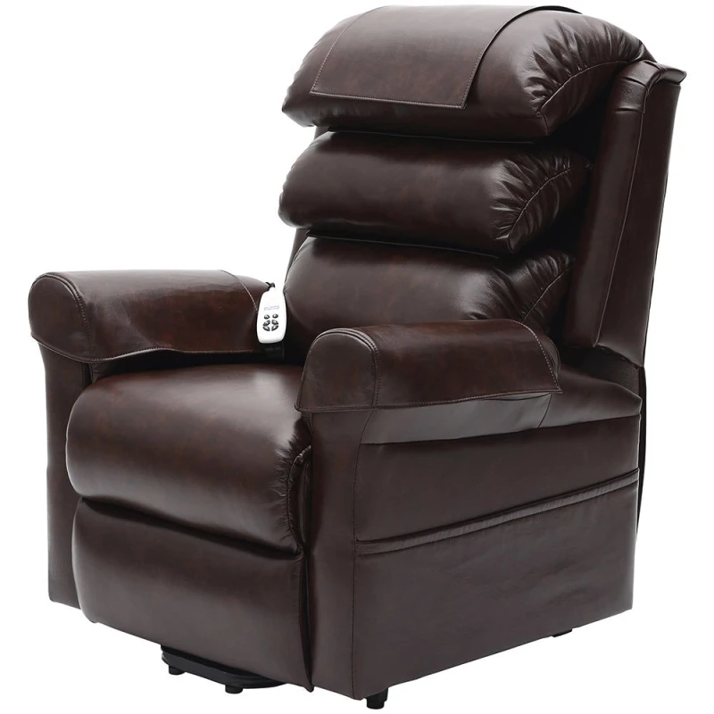Image of Loops Dual Motor Rise and Recline Armchair - Waterfall Pillow - Chestnut PU Leather Multi