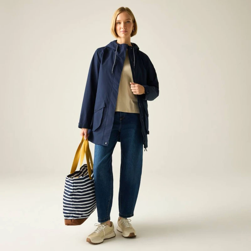 Image of Regatta Womens Norana Hooded Waterproof Jacket in Mid Navy Size: 16 Mid Navy Female 16