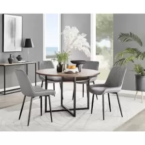 Image of Furniturebox Adley Brown Wood 120cm Storage Dining Table & 4 Grey Pesaro Black Leg Velvet Chairs