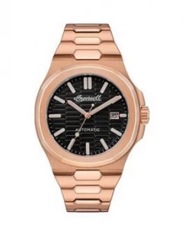 Image of Ingersoll Ingersoll The Catalina Black Date Automatic Dial Rose Gold Stainless Steel Bracelet Watch