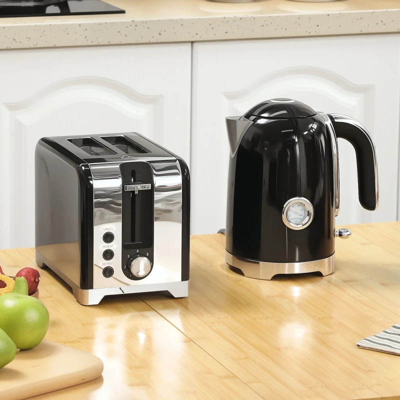 Image of HOMCOM HOMCOM Kettle and Toaster Set with Temperature Gauge, Crumb Tray, Black Size: 2 Pack Black 2 Pack Unisex 5063603430105