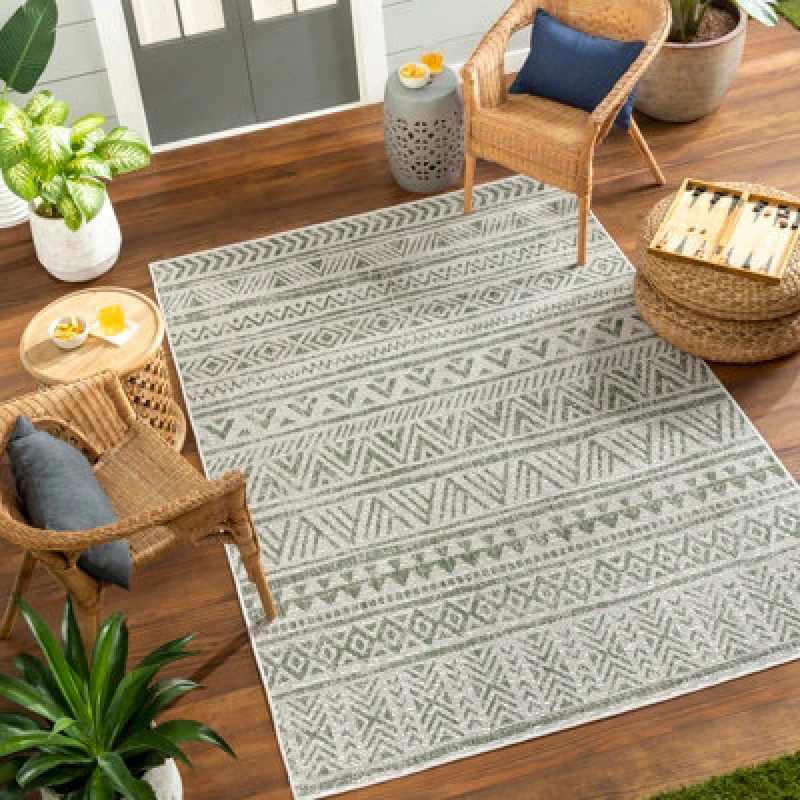Image of Livabliss In- & Outdoor Global Moss Green Diksha Area Rug 130 X 180 Cm - Easy To Clean, Perfect For Patio, Balcony, Kitchen Or Dining Room