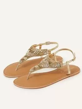 image of Accessorize Bead And Sequin Embellished Toe Post Sandals, Gold, Size 37, Women