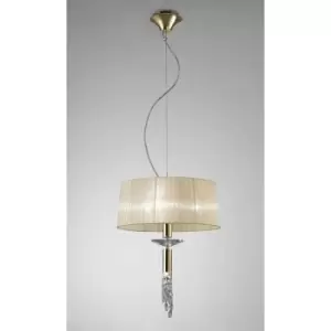 image of Tiffany pendant lamp 3+1 E27+G9 bulb, gold with cream shade & transparent crystal