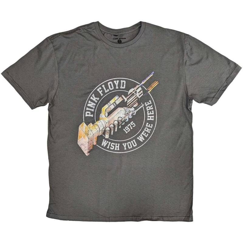 Image of Pink Floyd Mens Wish You Were Here 1975 Cotton T-Shirt in Charcoal Size: XL Charcoal Male XL