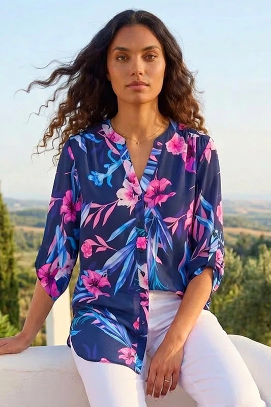 Image of Roman Womens Tropical Print Longline Blouse in Pink Size: 14 Pink Female 14