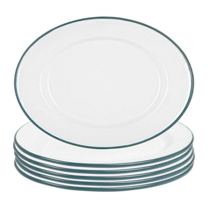 Image of Argon Tableware White Enamel Serving Platters - 30.5Cm X 22.5Cm - Green - Pack Of 6