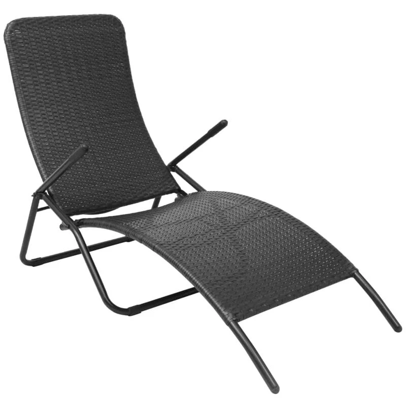Image of vidaXL Folding Sun Lounger Poly Rattan Black Garden Patio Furniture Recliner