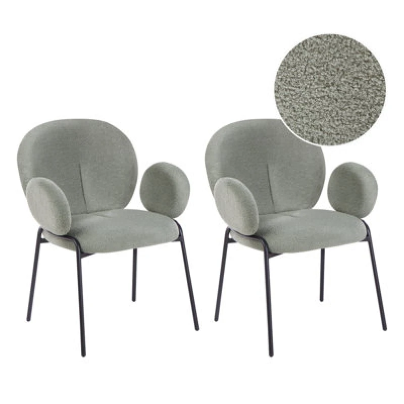 Image of Beliani Set Of 2 Dining Chairs Ely Boucle Light Green