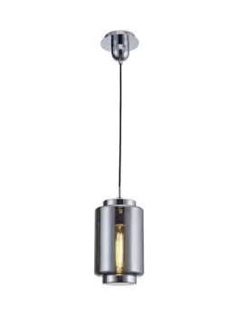 image of Jarras Ceiling Pendant 20cm Round, 1 x E27 (Max 40W), Chrome , Ash Grey Glass