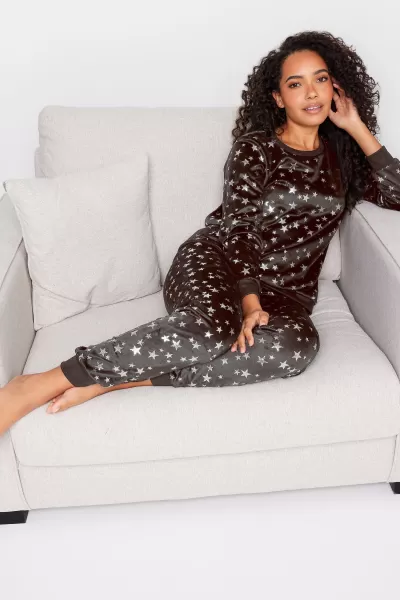 image of M&Co Star Foil Minky Fleece Pj Set, Black, Size 10-12, Women