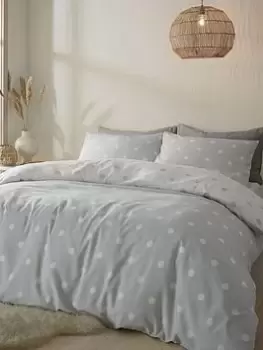 Image of Catherine Lansfield Brushed Spot Reversible Duvet Cover Set In Grey