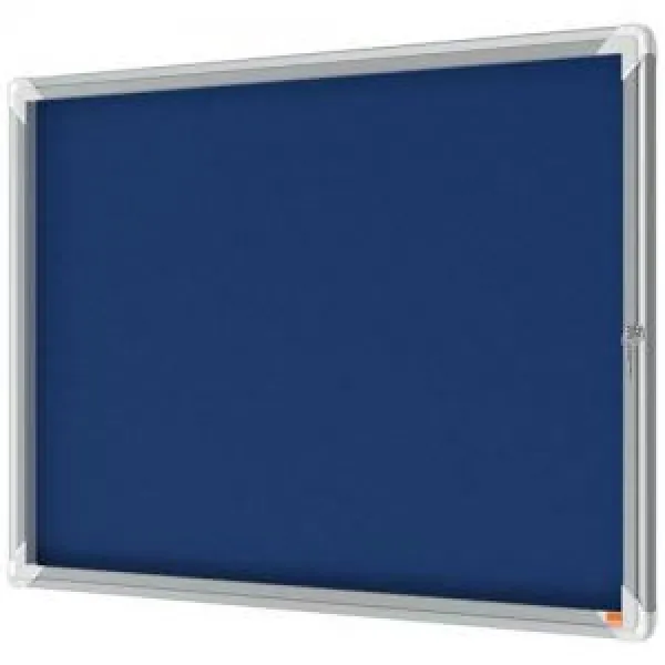 image of Nobo Premium Plus Felt Lockable Notice Board 8xA4 Blue Hinged 1915327