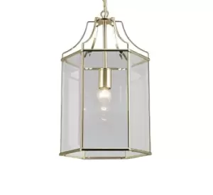 Image of Payton Hexagonal Ceiling Pendant Lantern E27 French Gold, Clear Glass