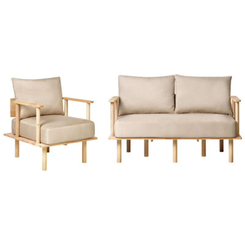 Image of Beliani Living Room Set 3 Seater Asker Fabric Sand Beige