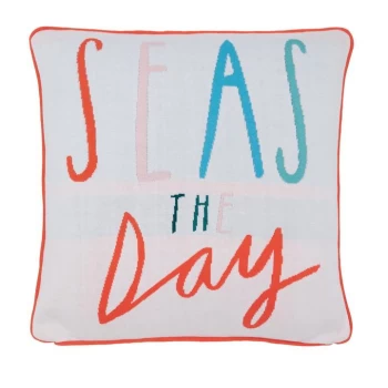 image of Joules Seas The Day Knit Cotton Cushion - Multi