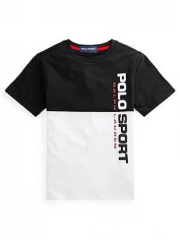 Image of Ralph Lauren Boys Polo Sport Colour Block T-Shirt - Black/white, Black/White, Size 14-16 Years=L
