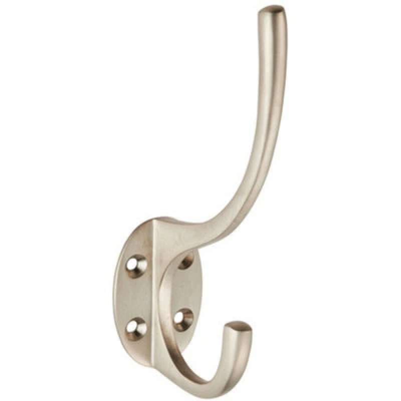 Image of Loops Victorian Hat & Coat Hook on Oval Backplate 64mm Projection Satin Nickel Metallics