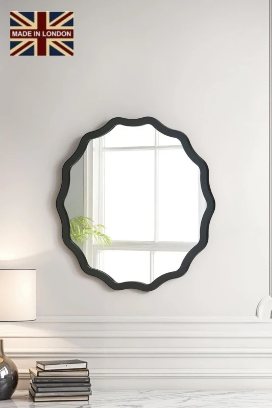 Image of Yearn Mirrors Black Ripple Framed Circular Wall Mirror 60x60cm Black