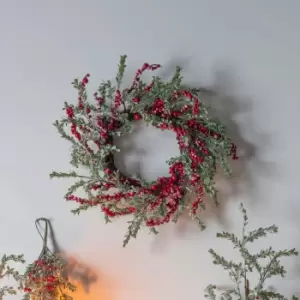 Image of Crossland Grove Frosted Mini Leaf Wreath Red Berries 460x460mm