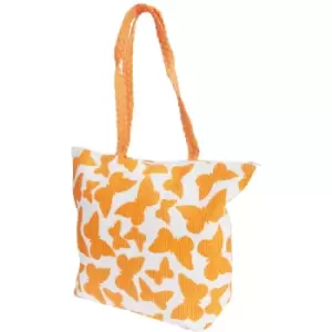 Image of FLOSO Womens/Ladies Straw Woven Butterfly Print Top Handle Handbag (One Size) (White/Orange)